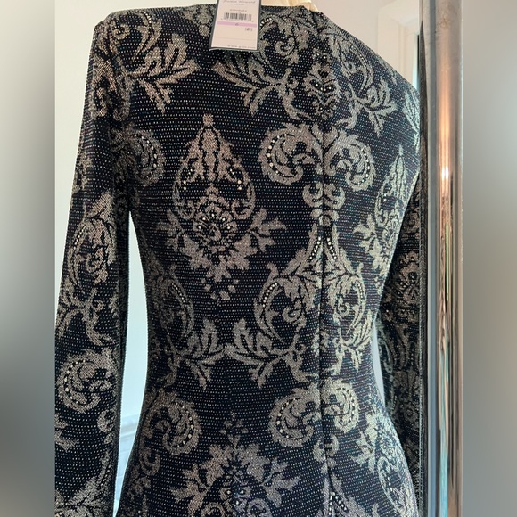 Jessica Howard Stretch Knit Silver Lurex Damask Design dress S/M - Picture 5 of 8